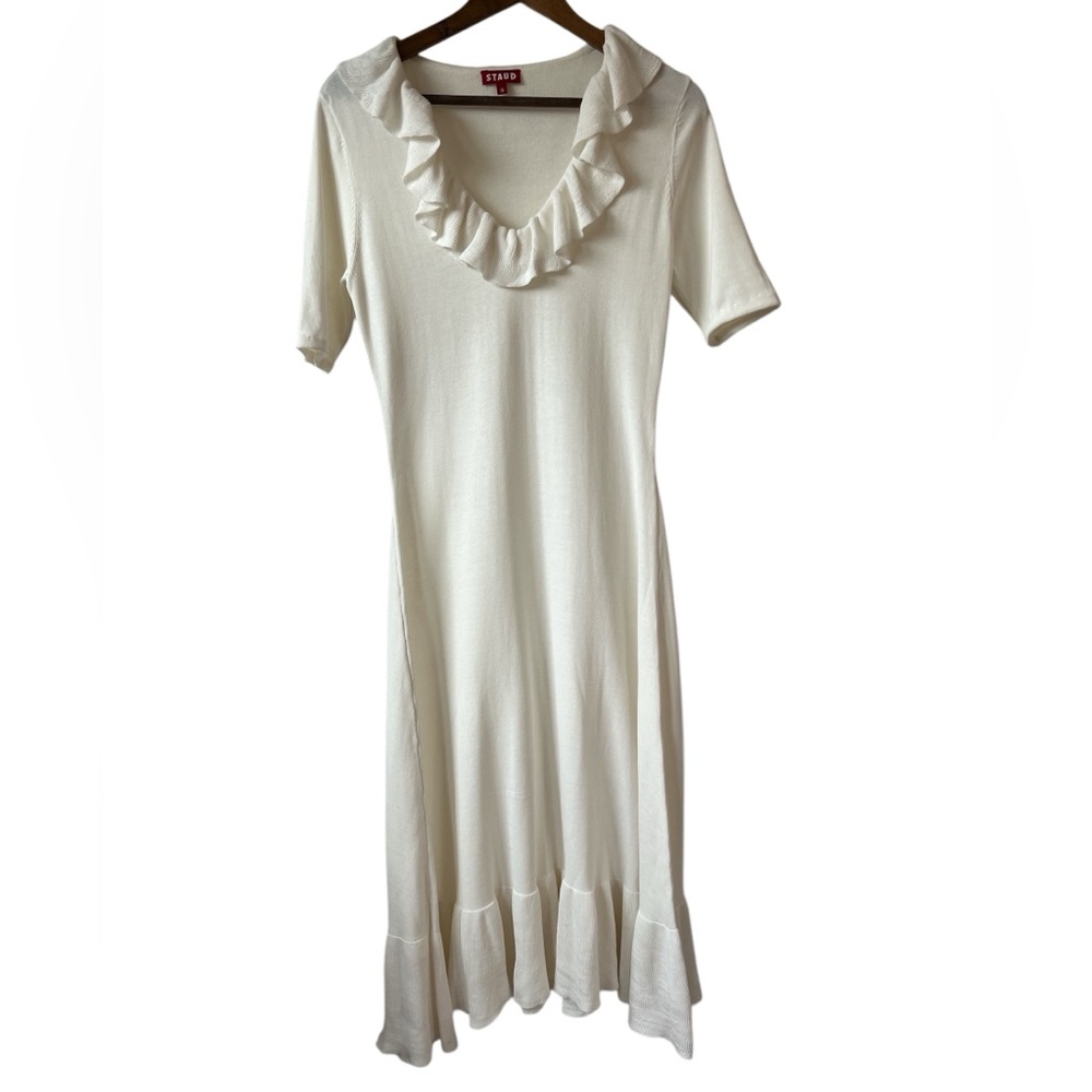 Staud Cotton Knit V-Neck Midi Dress